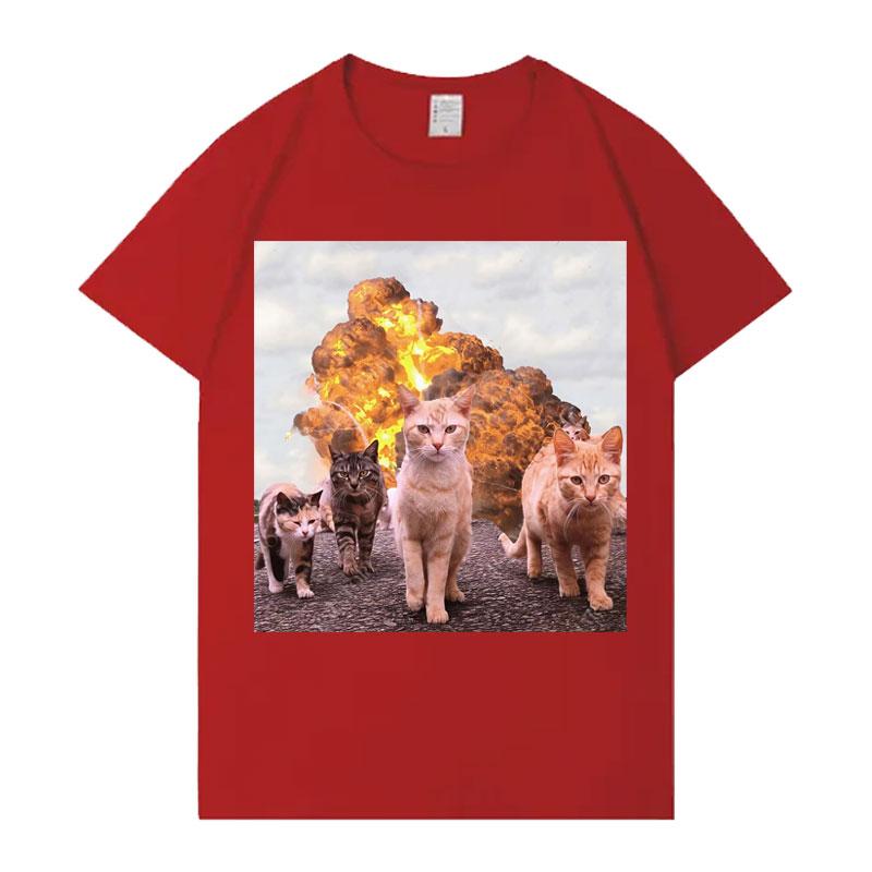Funny Cat Explosion Pop Graphic T Shirt Fashion Crewneck Short Sleeve Summer Gothic Print Topunisex Loose Clothes Hot Sale