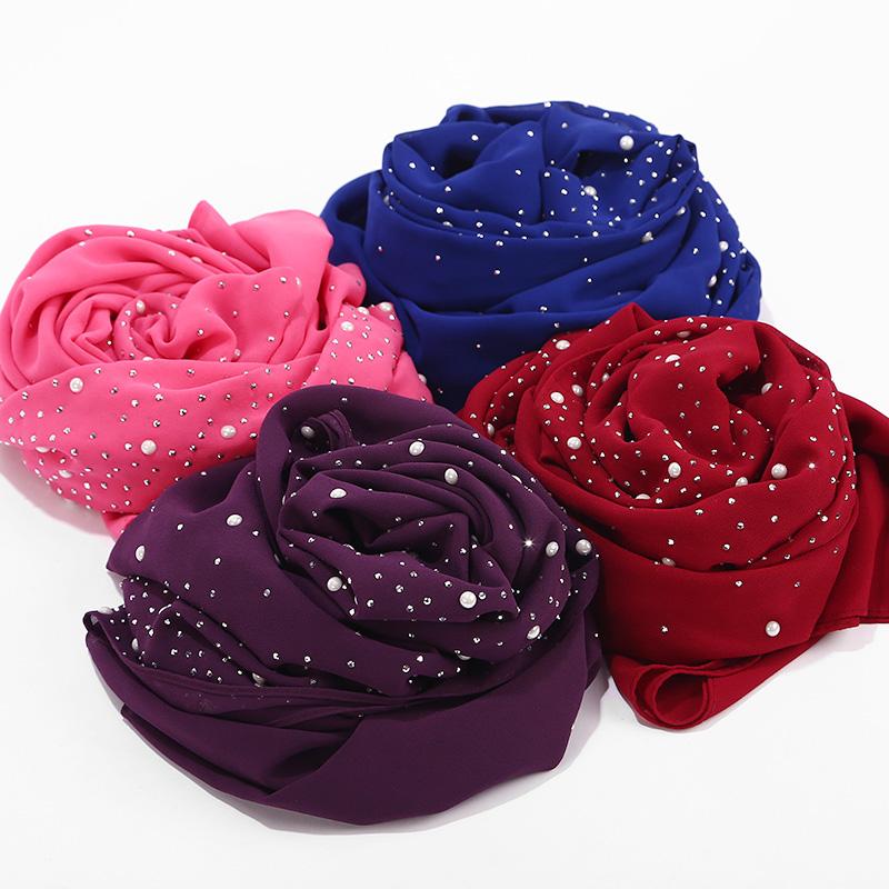 Rhinestone Chiffion Hjab Plain Scarf Tudung Bawal Headscarf Islamic Crystal Hjab Shawls and Wraps Women Muslim Foulard