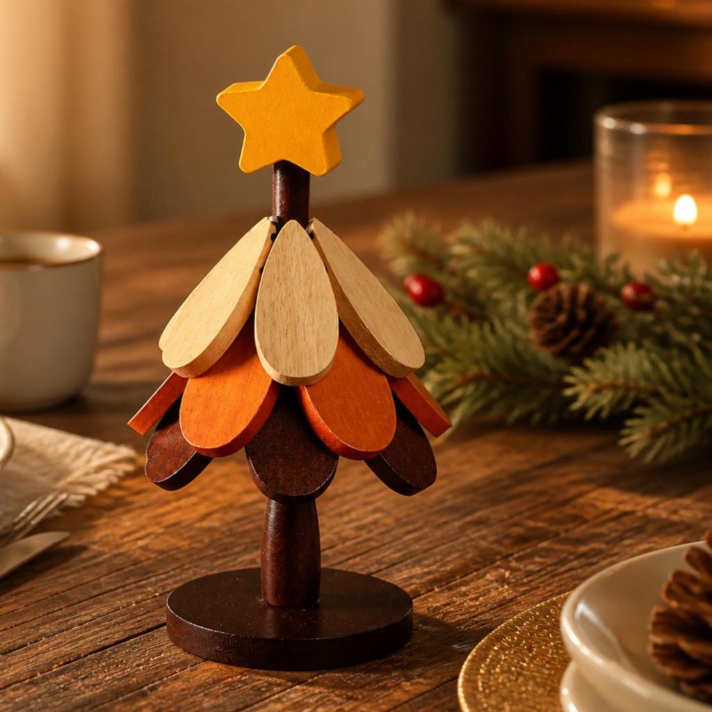 3 Pieces Freestanding Wooden Warming Mat with Detachable Assembly Festive Christmas Tree