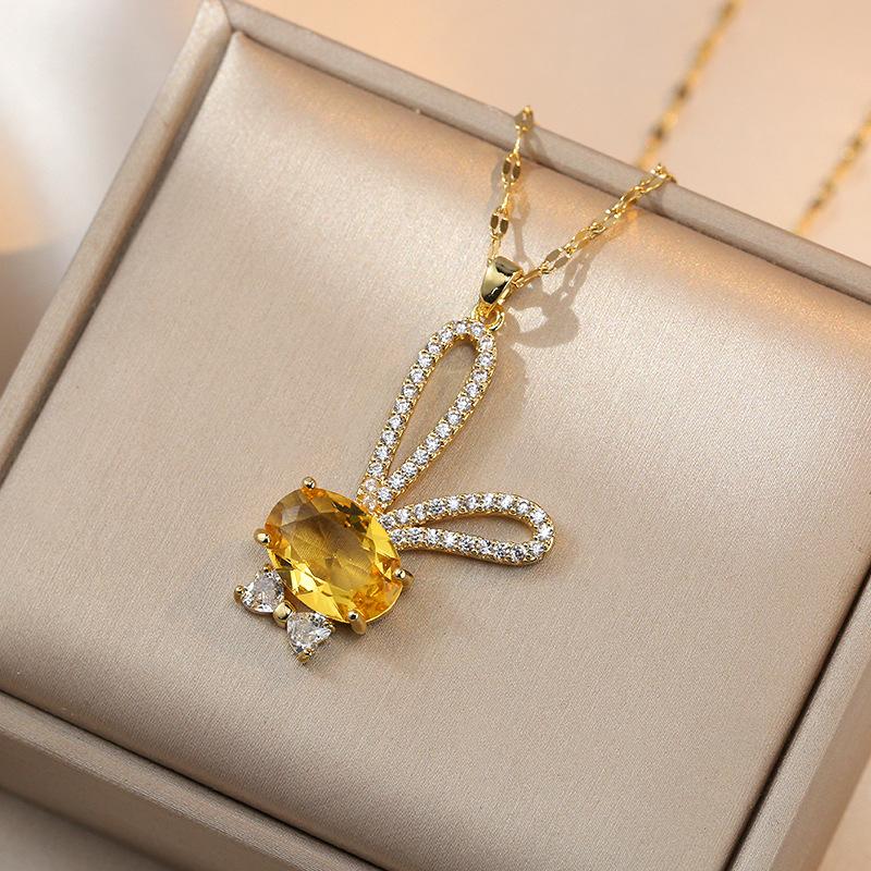 Rabbit Shape Pendant Necklace for Women Fashion Stainless Steel Chain Zirconia Necklaces Wedding Party Jewelry Accessories