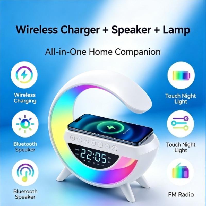 Bluetooth Speaker Wireless Charger Table Lamp RGB Alarm Clock Sound Box LED Portable Mini Party Loudspeaker