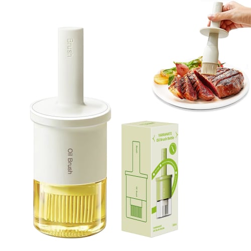 YARRAMATE Oil Dispenser with Heat-Resistant Brush, Glass Oil Dispenser for Cooking and Kitchen, with Silicone Brush and Pastry Brush, for BBQ, Vinegar
