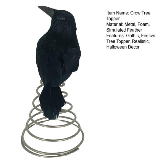 Halloween Crow Tree Topper Spooky Treetop Ornament Realistic Feathered Crow Decoration for Party Supplies Halloween Tree Decor