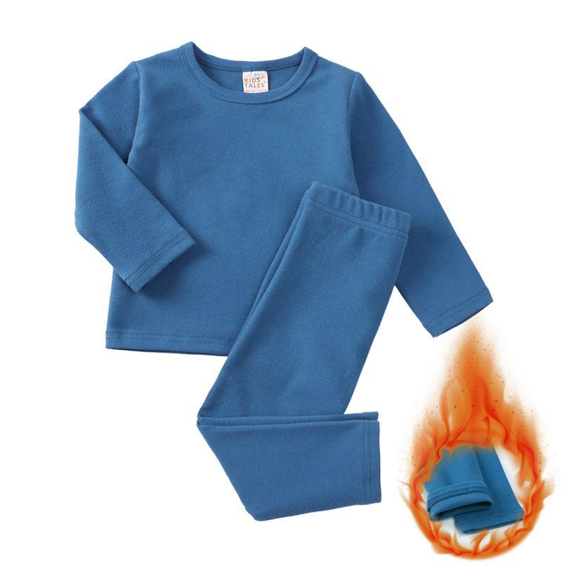 Ensemble de Sous-Vêtements Chauds Longs de Couleur Unie pour Enfants de 1 à 9 Ans Haut à Manches Longues et Pantalon Ensemble de Pyjama