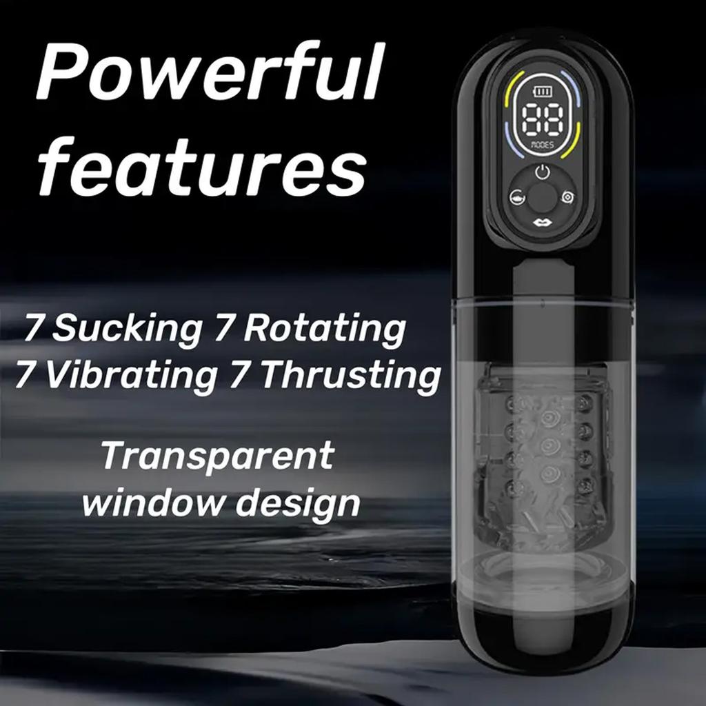 Automatic Male Sex Toys Penis Pumps Male Sex Toys with Suction Vibration Thrust and Rotation 7 Modes Textured 3D Simulation Sex Toys