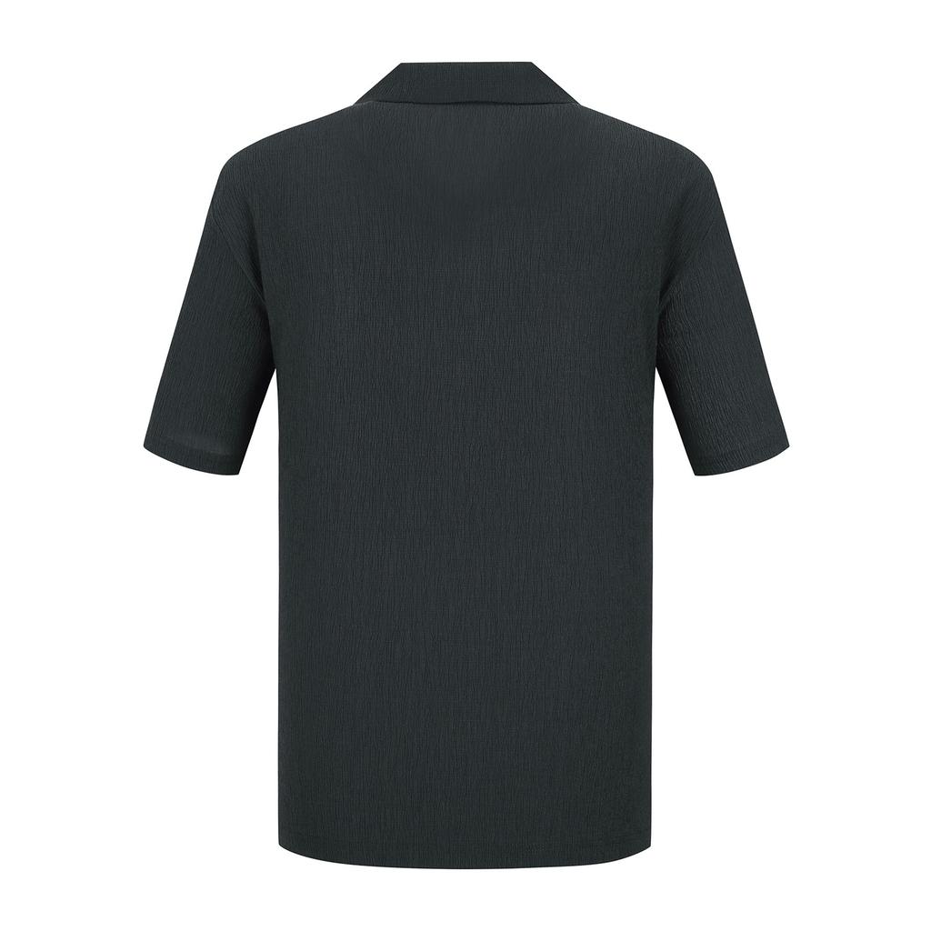 FERRAROMILANO Woven Crinkle Y-Polo Shirt Charcoal (Am0Ftty25138)