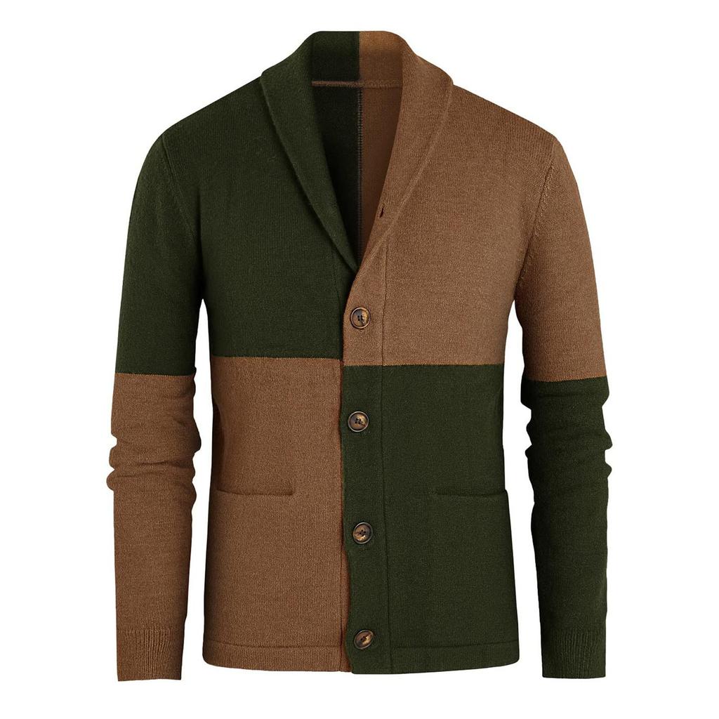 Kardiganové svetry pro muže ležérní šála s dlouhým rukávem, barevný blok, zapínání na knoflíky, pletené svetry