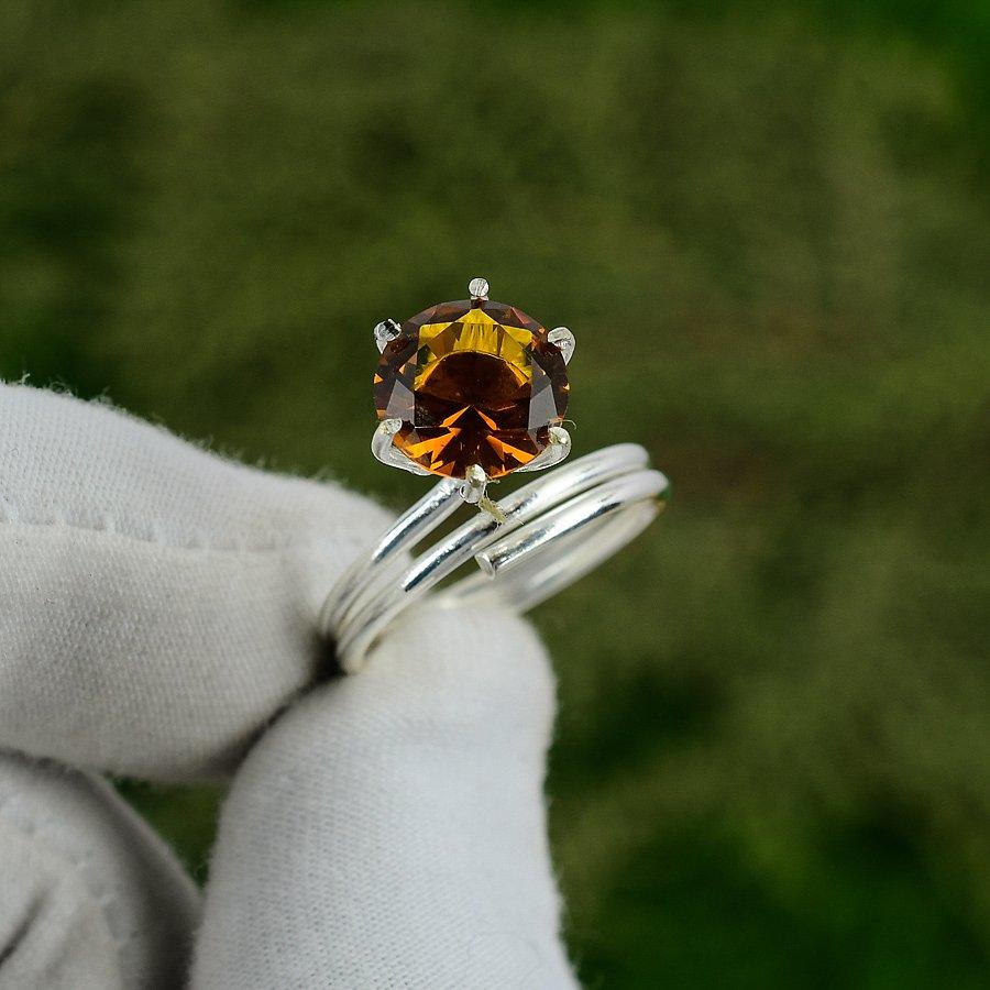 

Sisters Day Deal 925 Sterling Silver Citrine Stone Solitaire Bezel Ring Jewelry Adjustable