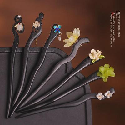 Summer Wooden & Acetate Hairpins, Retro Headdresses, Cheongsam Style, Hanfu Buns & Hair Accessories