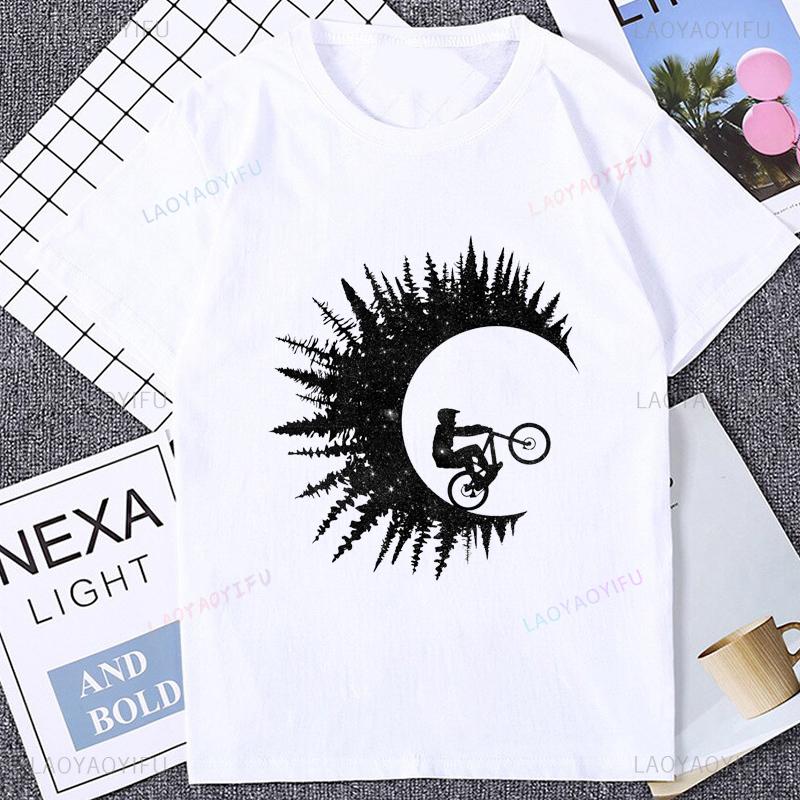 Mountain Bike Silhouette Moon Forest Graphic T-shirt XXL