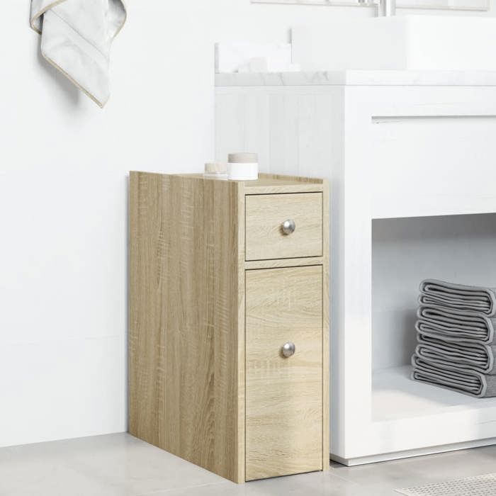 VidaXL Armoire de salle de bain étroite avec roulettes chêne sonoma, armoire de salle de bain haute, rangement de salle de 855288