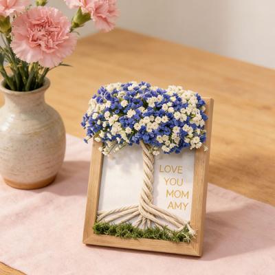 Cornice per Foto in Legno Fai-da-te con Mazzo di Gypsophila Artificiale per Soggiorno Camera da Letto Ufficio Casa Decorazione da Tavolo Regali per la Festa della Mamma per Mamma Donne
