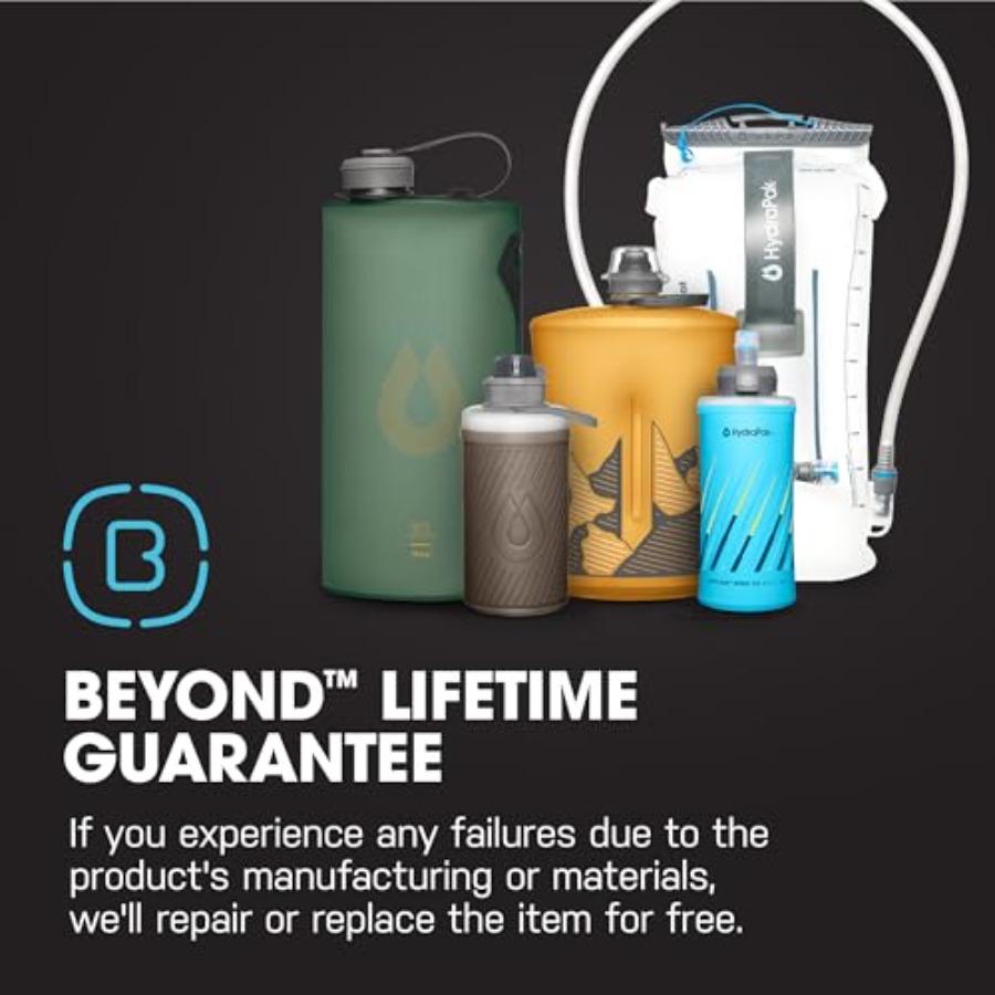 Hydrk PackFlask 500ml/750ml Harness Mounted Water Bottle for Hiking Backpacking - Ultra-Light Collapsible Softflask in Black wi
