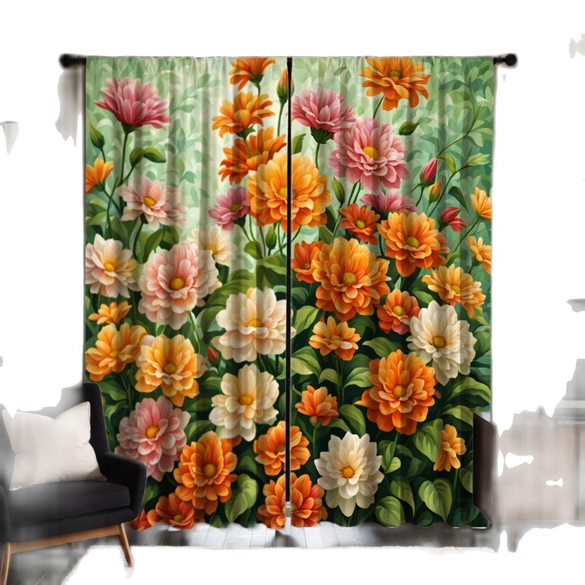 

2 шт. HD национальный цвет Тяньсян пион декоративная занавеска зеленая цифровая печать занавеска украшение дома стиль украшение liv W52H63inchW132H160cm