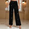 Black Navy Blue Velvet Sequin High-Waist Wide-Leg Party Pants