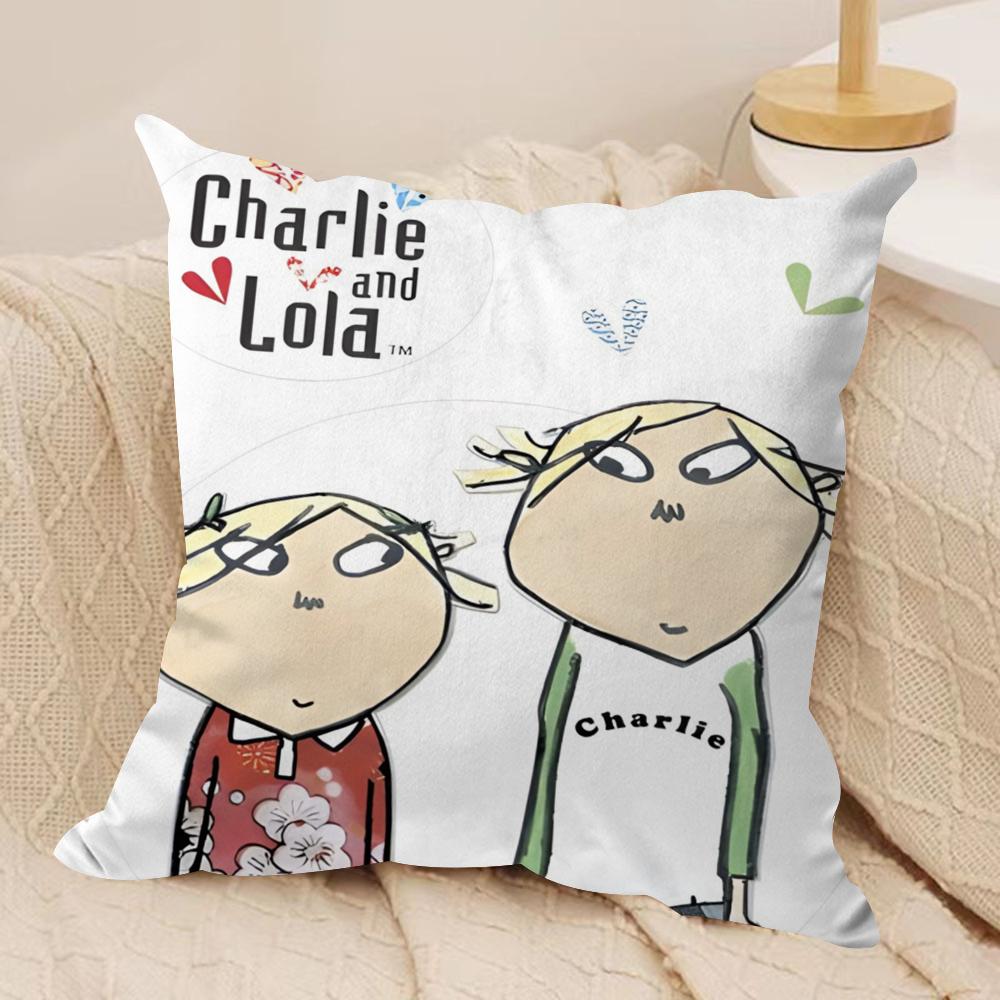Charlie and Lola Anime Cushion Cover Soft Plush Fabric Double-Sided Printed Sofa Cushion Cover for All Seasons Home Decor Gift