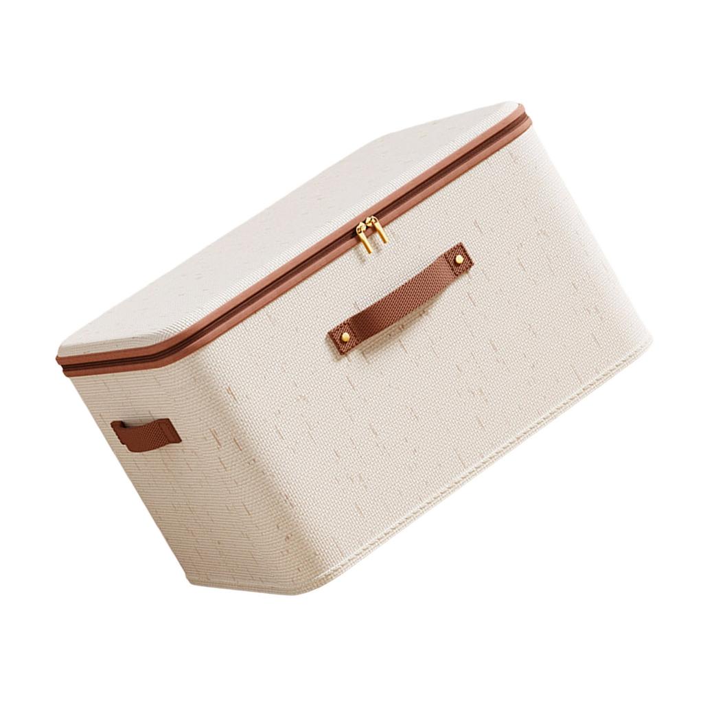 Breathable Cotton Linen Storage Box With Zippered Dustproof Lid For Clothes Bedding Home Organization Supplies