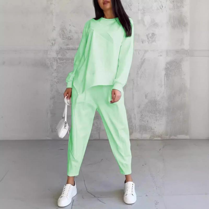 2024 Women's Autumn/Winter Casual Loose Long Sleeve Sweatshirt and Harem Pants Set