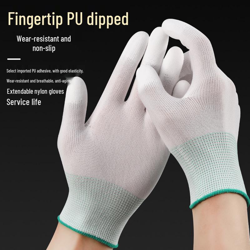 36 Pairs Thin White Nylon PU Coated Anti-Static Gloves - Durable, Dust-Free Labor Protection