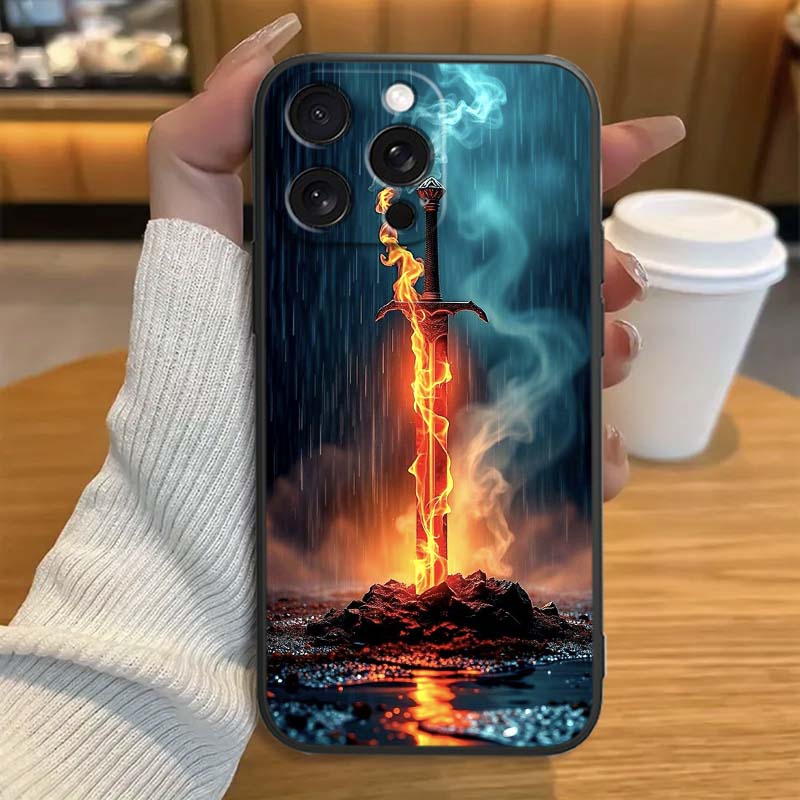 

Ancient style swordsman For Apple iPhone 17 16 16E 15 14 13 12 11 Pro Max Plus Black Soft Silicone Phone Case iPhone 12