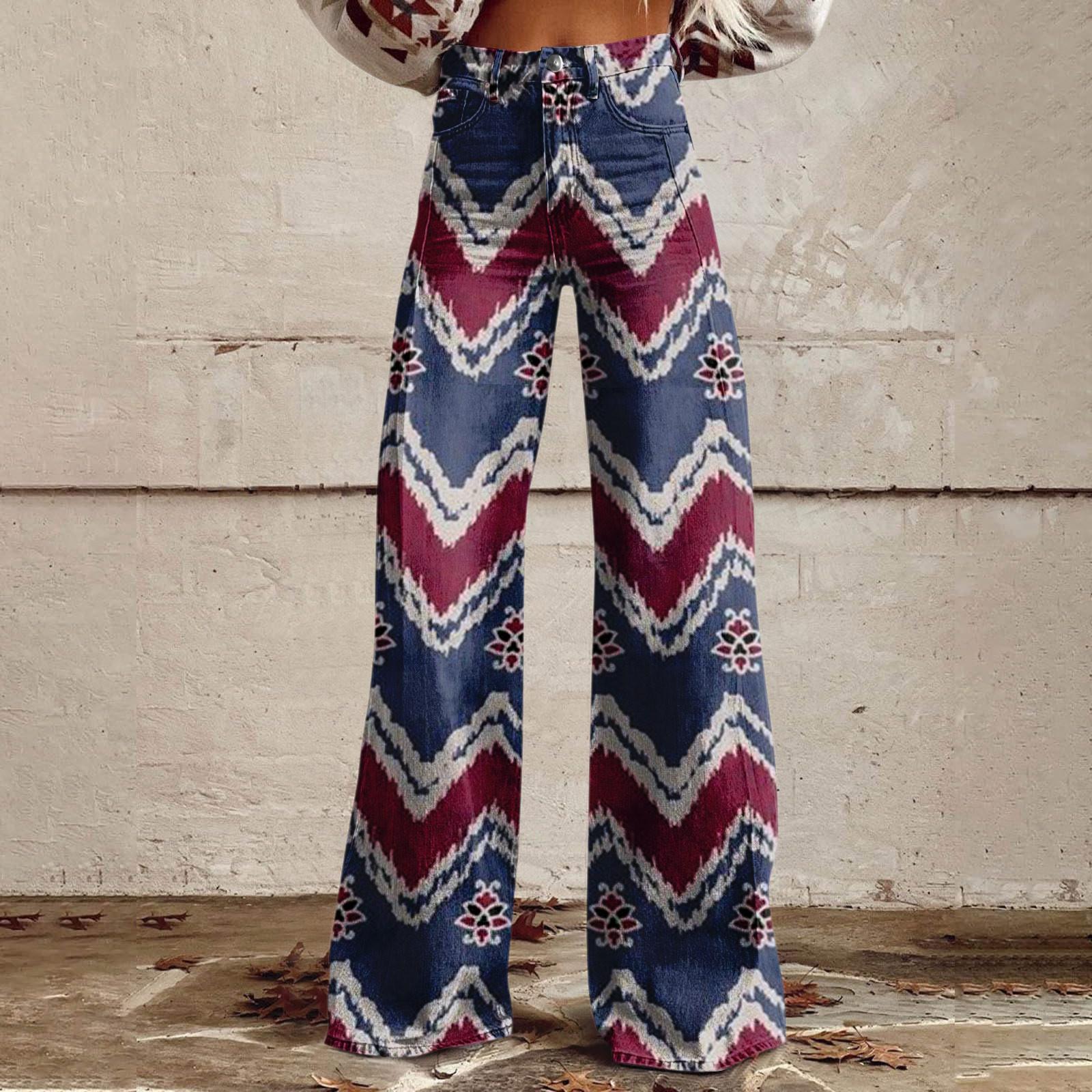 

Широкие расклешенные джинсы для женщин с карманами, мешковатые брюки с винтажным цветочным принтом и высокой талией, свободные брюки XXL