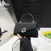 Simple texture niche design casual portable small square bag summer new glossy splicing shoulder messenger bag