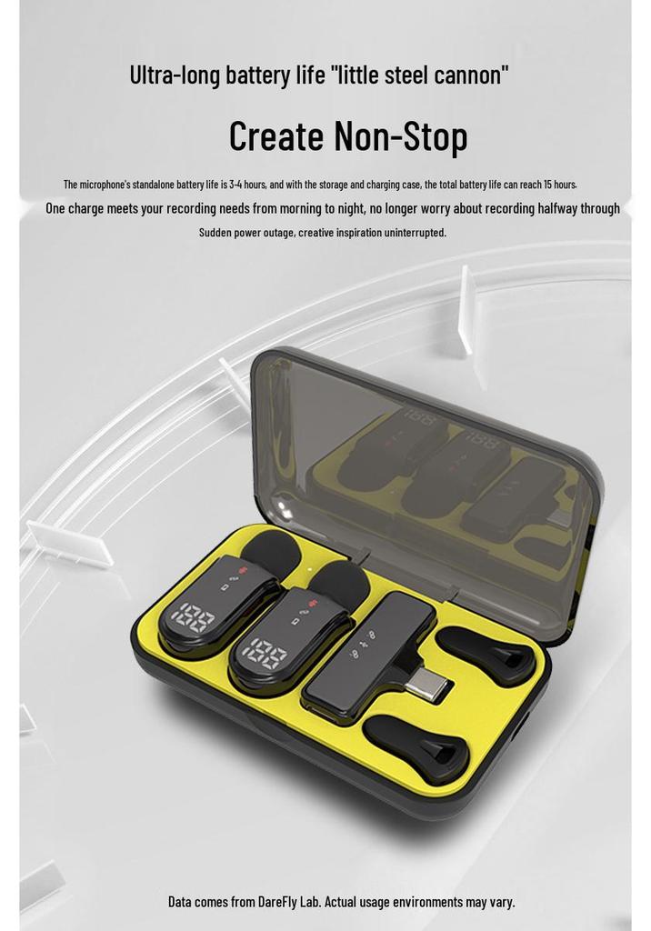 Dual Wireless Lavalier Mic Set with Magnetic Connection, Battery Display, Charging Case, Noise Reduction, Ideal for Live Streaming & Recording