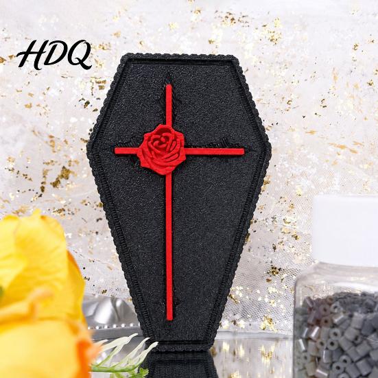 Durable PLA Craft Ornament 3D Printed Gothic Coffin-Shaped Rose Storage Case Figurine, Dark Vintage Halloween Creative Room Accessories Desk