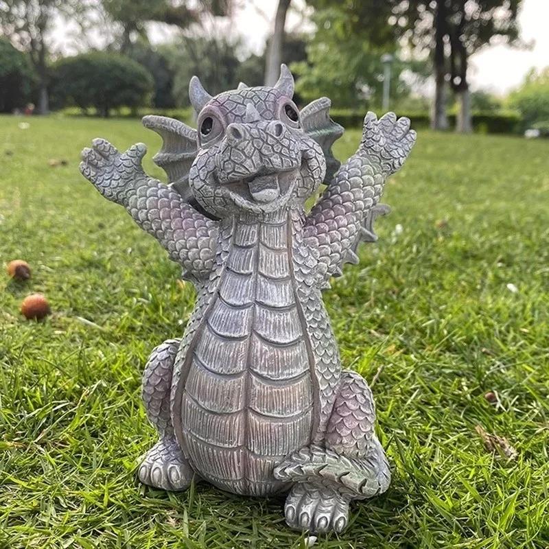 Zahradní socha draka na meditaci s LED osvětlením, pryskyřice, tvar dinosaura, venkovní ozdoba na dvůr, dekorativní socha do domácnosti