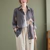 Women's Retro Floral Cotton Linen Shirt - Plus Size, Loose Fit, Long Sleeve, Spring/Autumn
