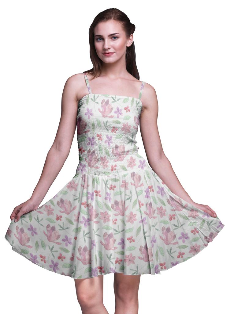 Bimba Floral Printed Women Smocked Waist Top Spaghetti Strap Mini Sun