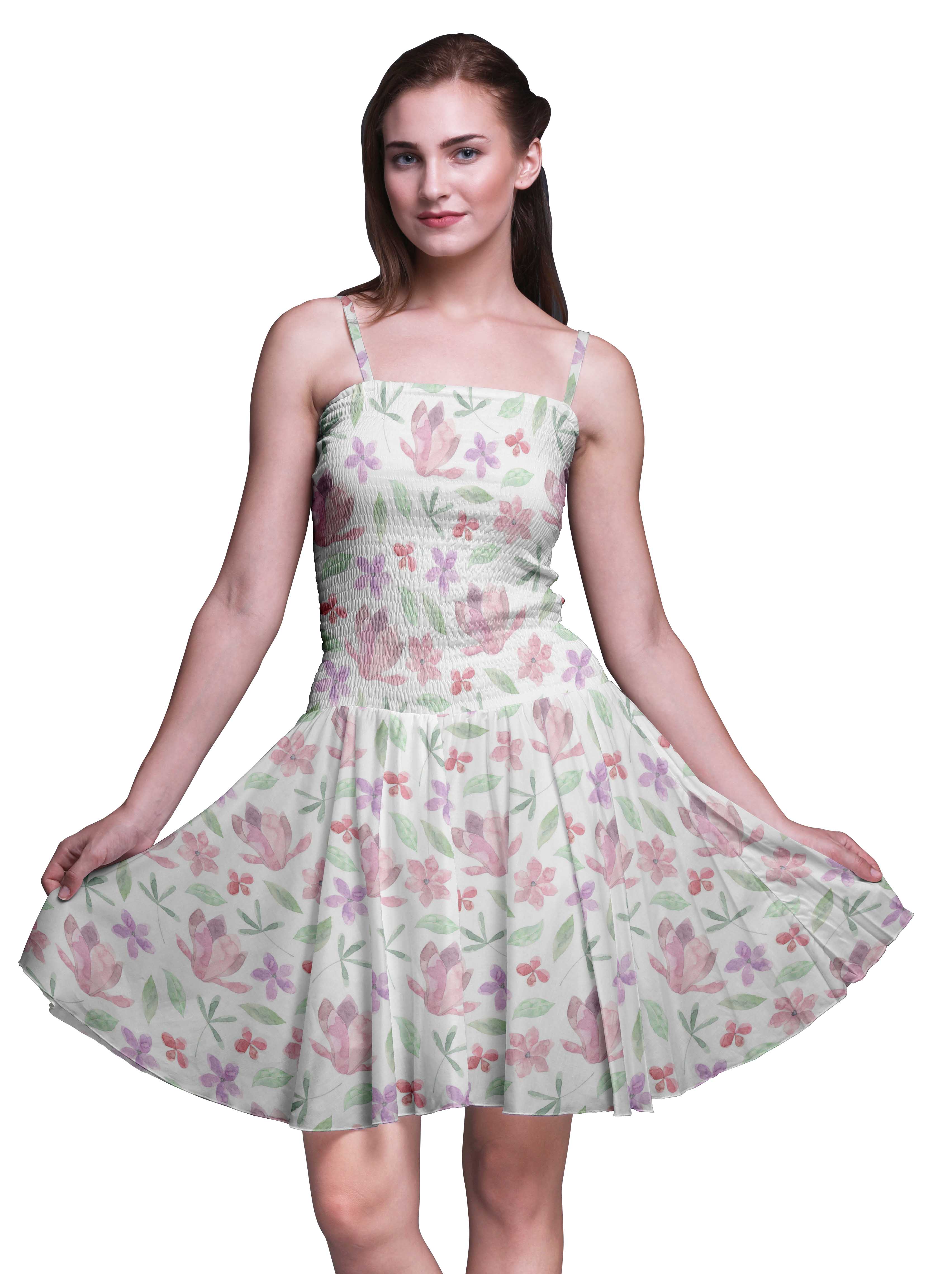 

Bimba Floral Printed Women Smocked Waist Top Spaghetti Strap Mini Sun XXX-Large білий