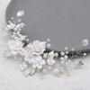 Fashion Crystal Pearl Hair Piece Leaf Silver Flower Wedding Hair Vine Ancient Style Polymer Clay Rhinestone Headband Girls