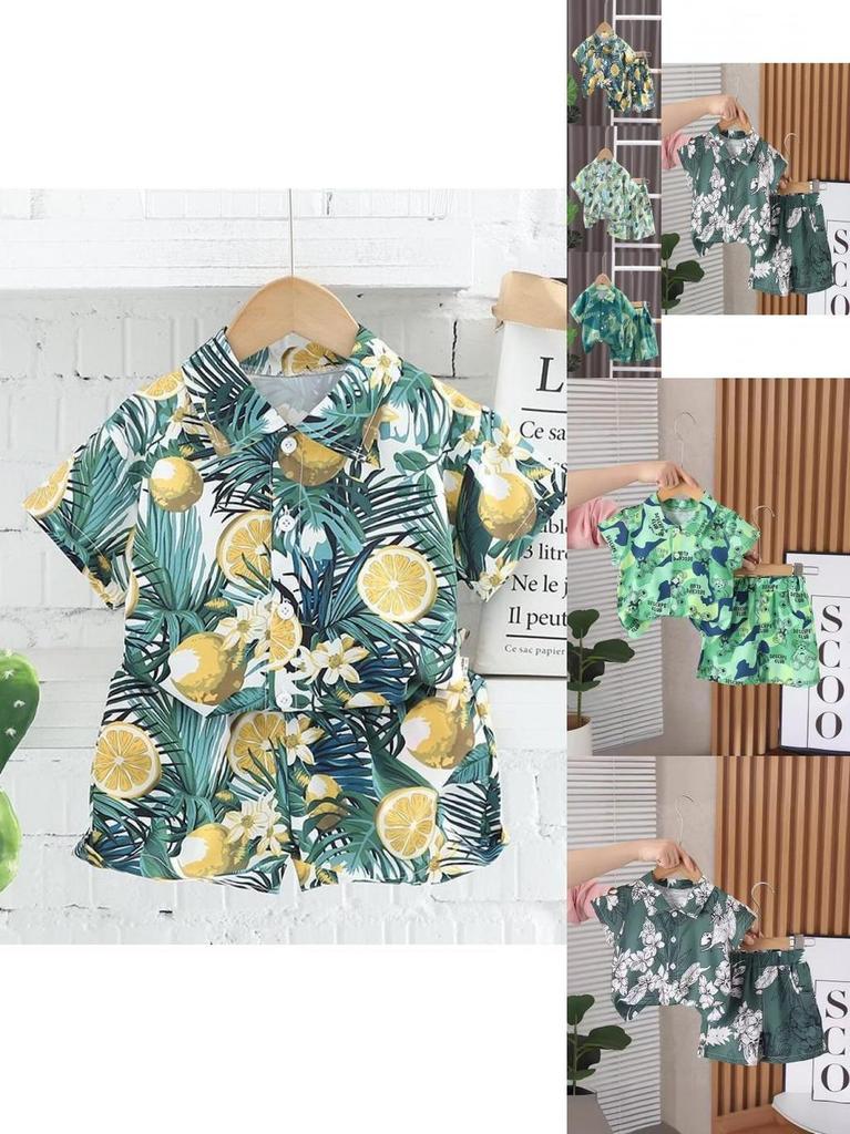 Adorable Boys Hawaiian Floral Shirt And Short Set For Summer Beach Vacation In Soft Cotton