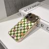 Lucky Start Phone Case For iPhone 17 16 15 14 13 12 11 Pro Max 16E Gold Electroplated Glass Shell  Checkerboard Cute Icons Cover