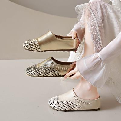 Thick-soled Woven Hollow Bag Head Sandals Women's Shoes 2025 New Comfortable and Breathable One-pedal Beach Roman Slippers