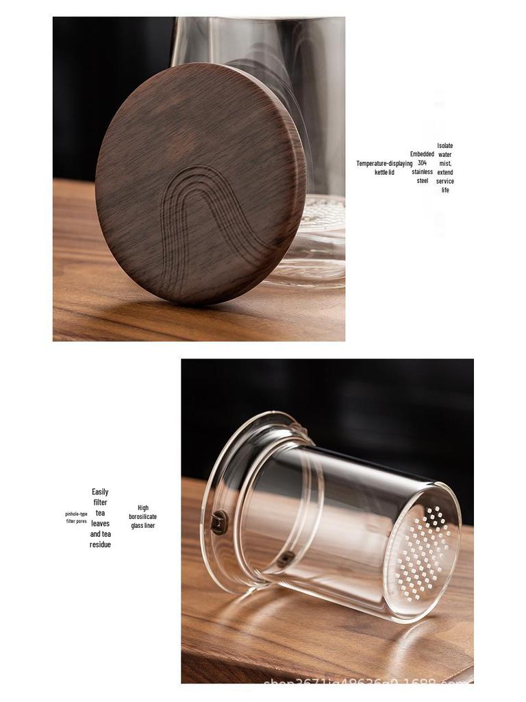 Weisheng High-Temp Resistant Glass Teapot with Wooden Handle and Built-in Filter