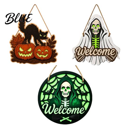 Halloween Hanging Wooden Horror Grim Sign Skeleton Spooky Sign Welcome Door Hanger Reaper Dark Style Ornament Plaque for Front