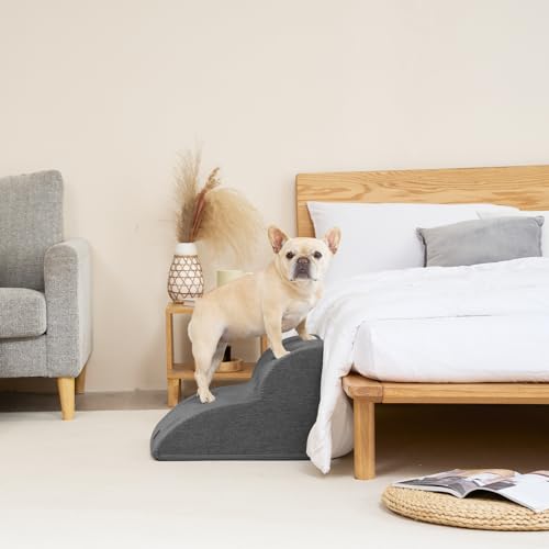 EHEYCIGA Dog Stairs, Steps, Pet Stairs, Dog Steps, Dog Ramp, High-Density, Non-Slip, Stable, Removable Cover, Washable, Suitable for Small Dogs (Gray,
