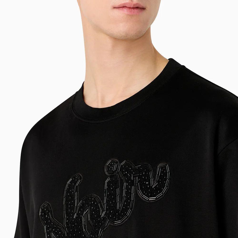 Emporio Armani Ss24 Letter Pattern Embroidered Crew Neck Short Sleeve T-Shirt Men Tops Black 3D1T6Q1-J6CZ1-0011