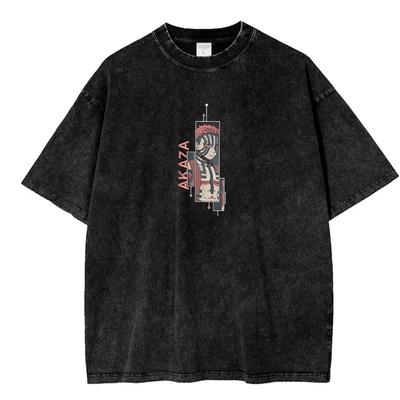 Akaza Demon Slayer Anime Clothing Men Women Oversized T-shirts Short Sleeve Washed T Shirt Vintage Cotton Tshirt Harajuku Tops