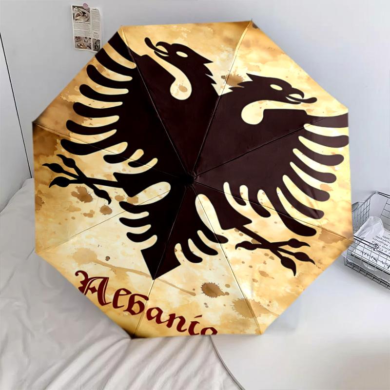 1 PC Automatic Folding Umbrella - Republic Albania Pattern Portable Foldable Design With 8 Ribs Christmas Birthday Gifts