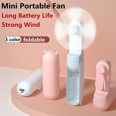 Mini Portable Fan Enduring Silent Foldable Usb Rechargeable Handheld Small Pocket Fan with Power Bank