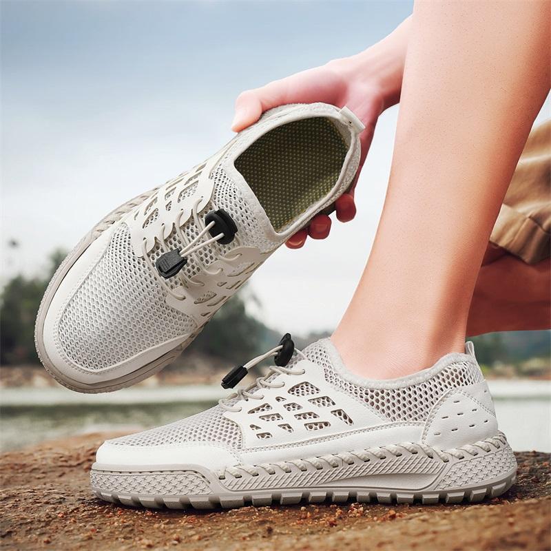 Fashion 2025 Spring Autumn Men's Outdoor Shoes Mesh Surface Hollow Breathable Travel Sports Shoes Lightweight Casual Shoes Mesh Flats