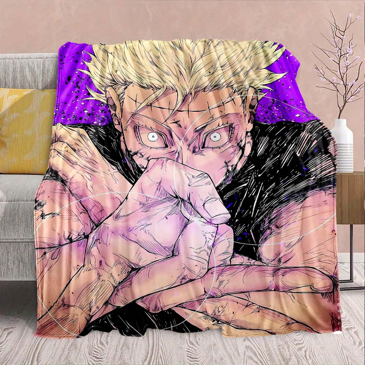 

Jujutsu Kaisen Anime Flannel Blanket - Soft Warm Perfect for Sofa, Bedding Camping Travel Office Home Decor -QJY 75x90cm