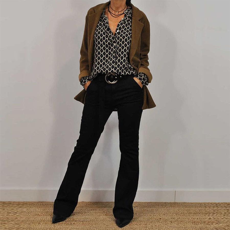 New Women's Spring Season V-Neck Long Sleeve Printed Fashion Elegant T-Shirt Blouse