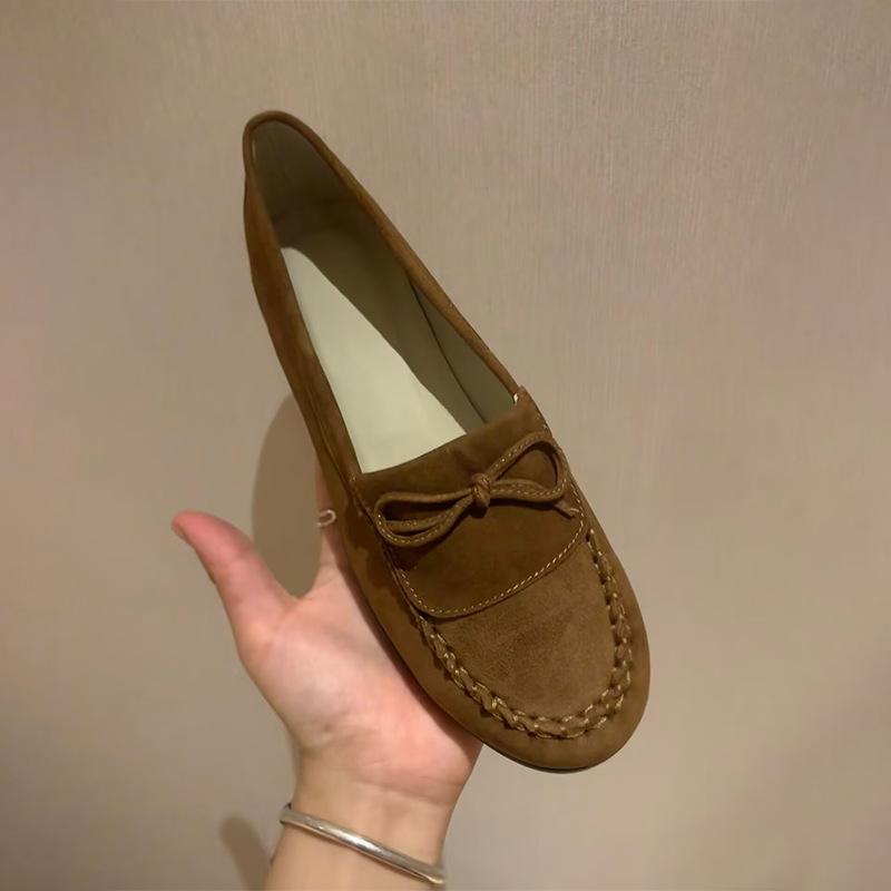 Cowhide version~ niche design sense, one pedal, versatile bow, round head, shallow mouth, soft bottom temperament, flat-soled Doudou shoes