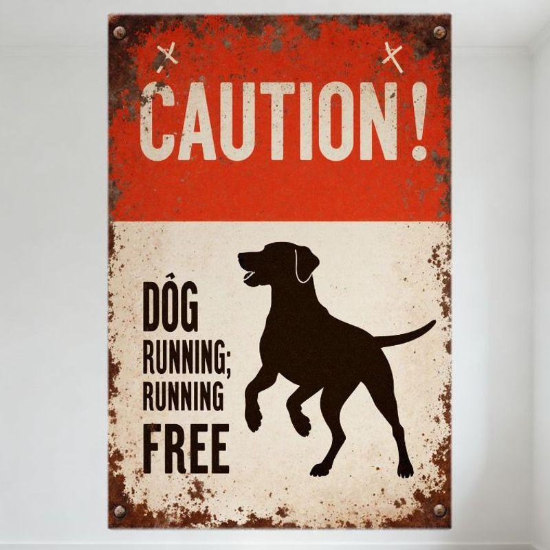 

Vintage Rustic CAUTION DOG RUNNING FREE Metal Tin Sign, Weathered Faded Red & Off-White Dog Silhouette Plaque for Home Cafe Ba 20x30cm（7.8x11.8inch）