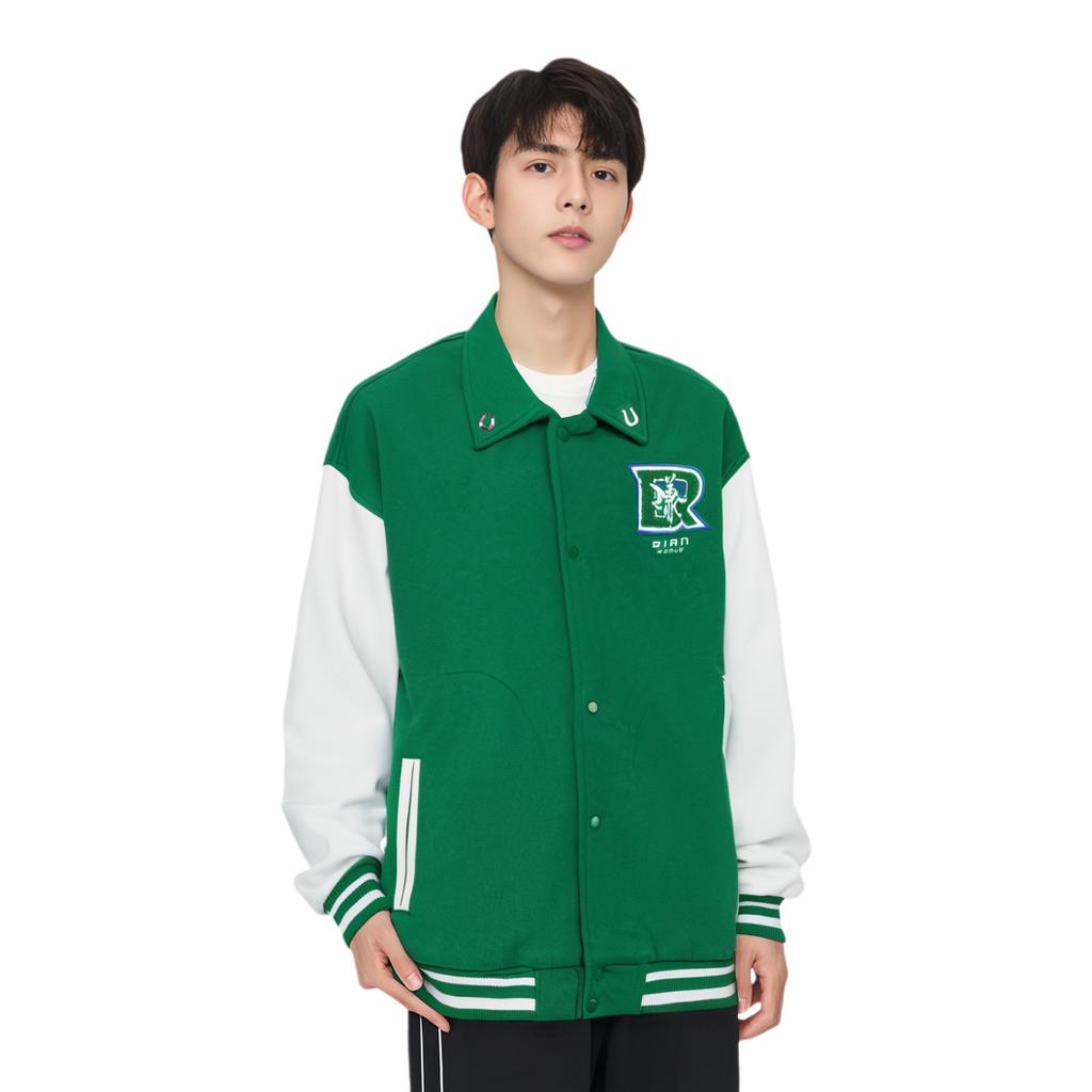Li Ning Sports Lifestyle Series Daqian World Collaboration Color Block Loose Baseball Casual Jacket Men Jacket Green AFDT913-2