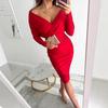 2022 Autumn/Winter V-Neck Long Sleeve Waist-Hugging Hip-Wrap Dress